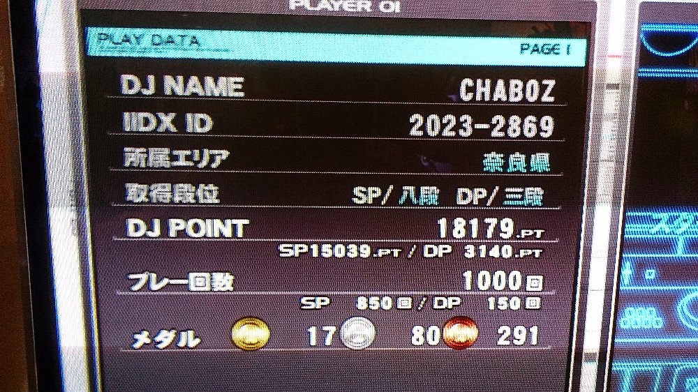 プレー回数1000回、DJP15000